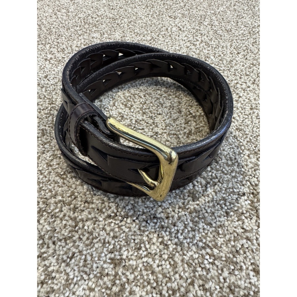 Vintage Brown Leather Woven Belt Men's Size 34" Brass